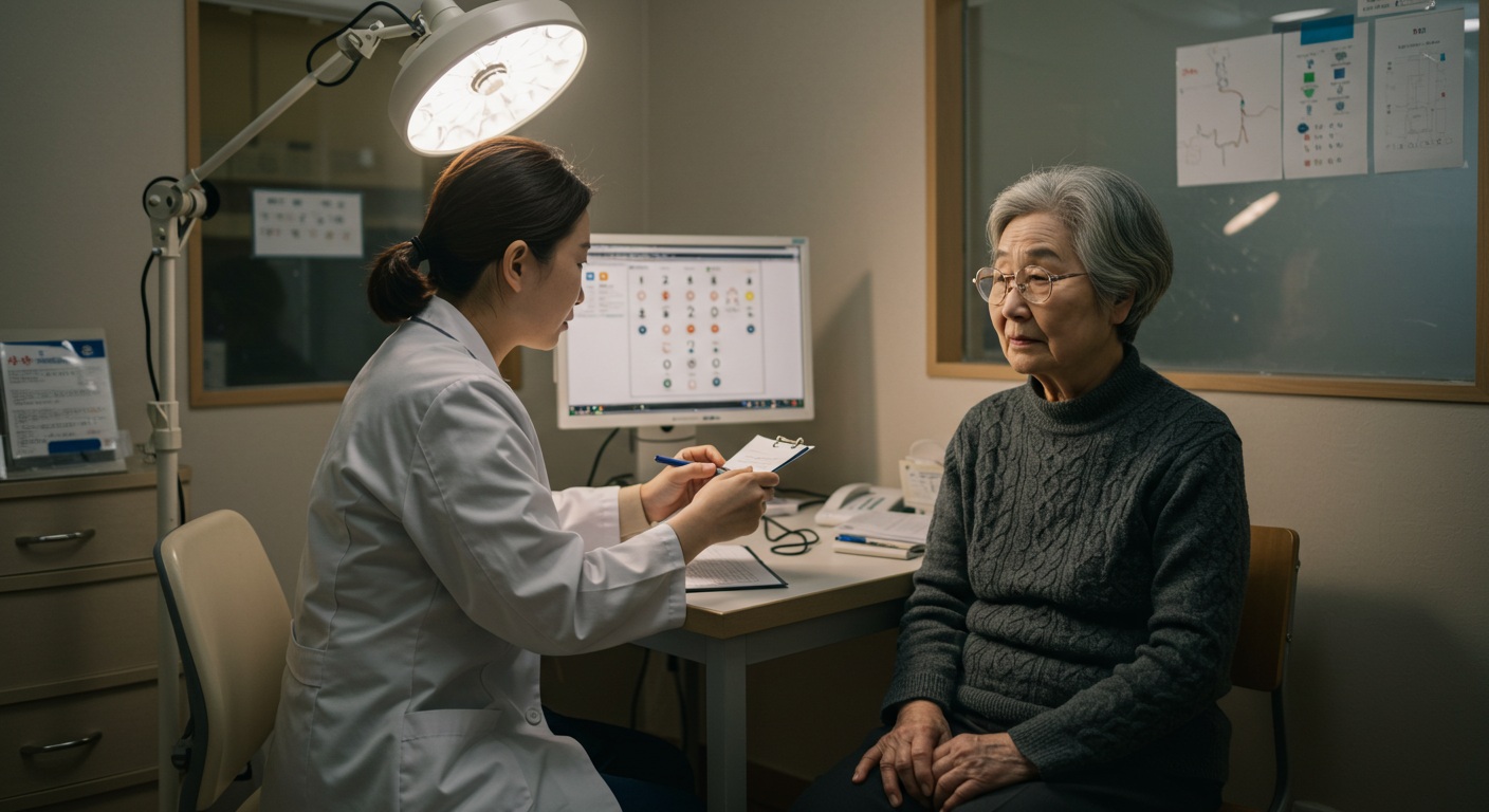 노인 환자와 의사가 인지기능 검사를 하는 모습