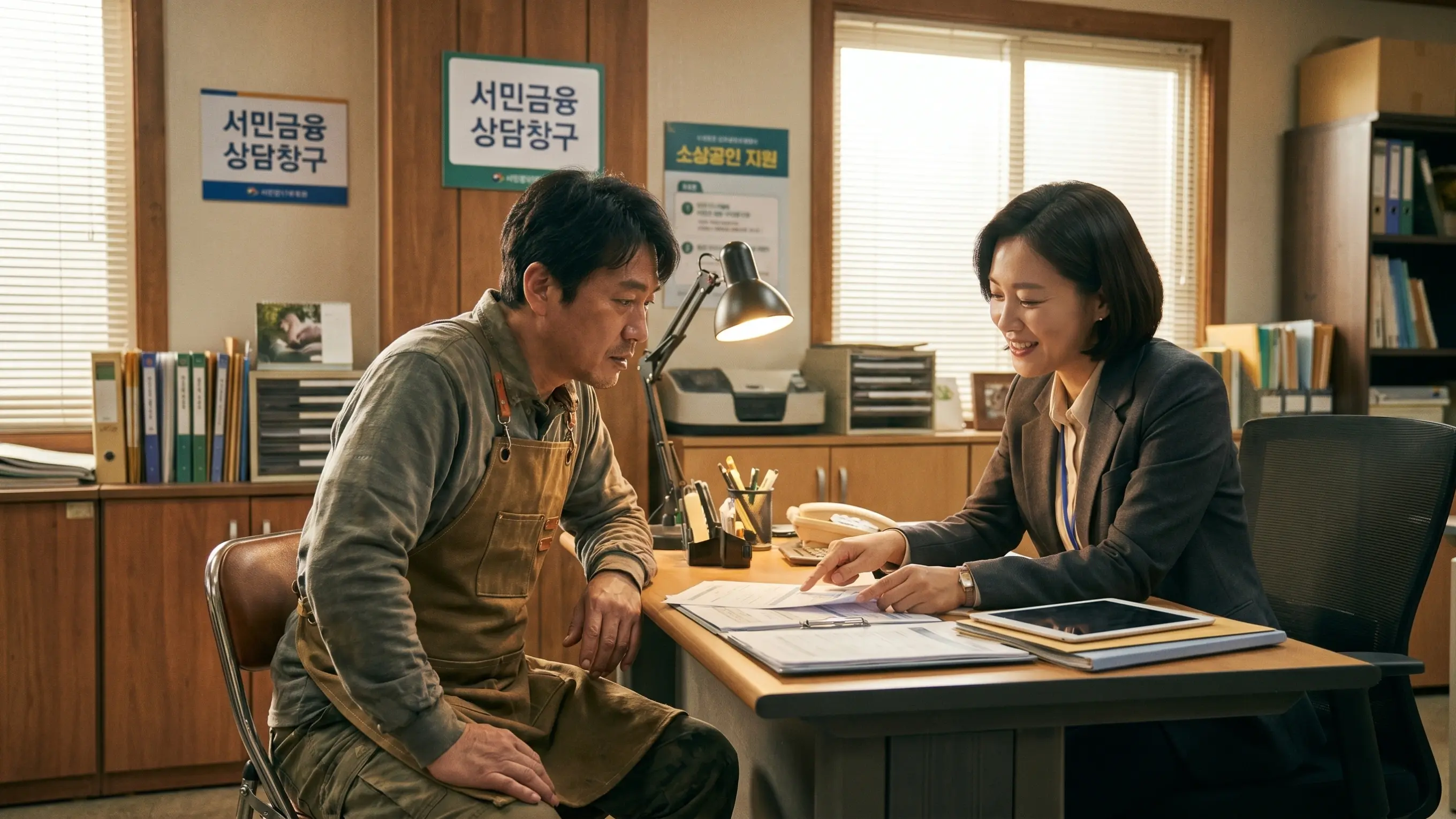 소상공인이 미소금융 대출을 상담받고 있는 장면