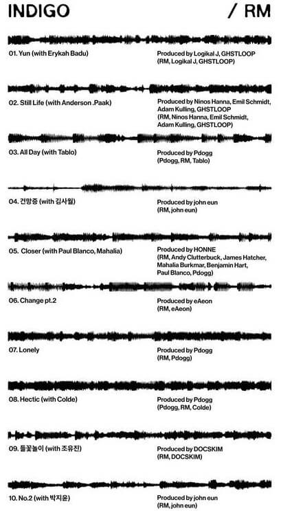 인디고 트랙 리스트