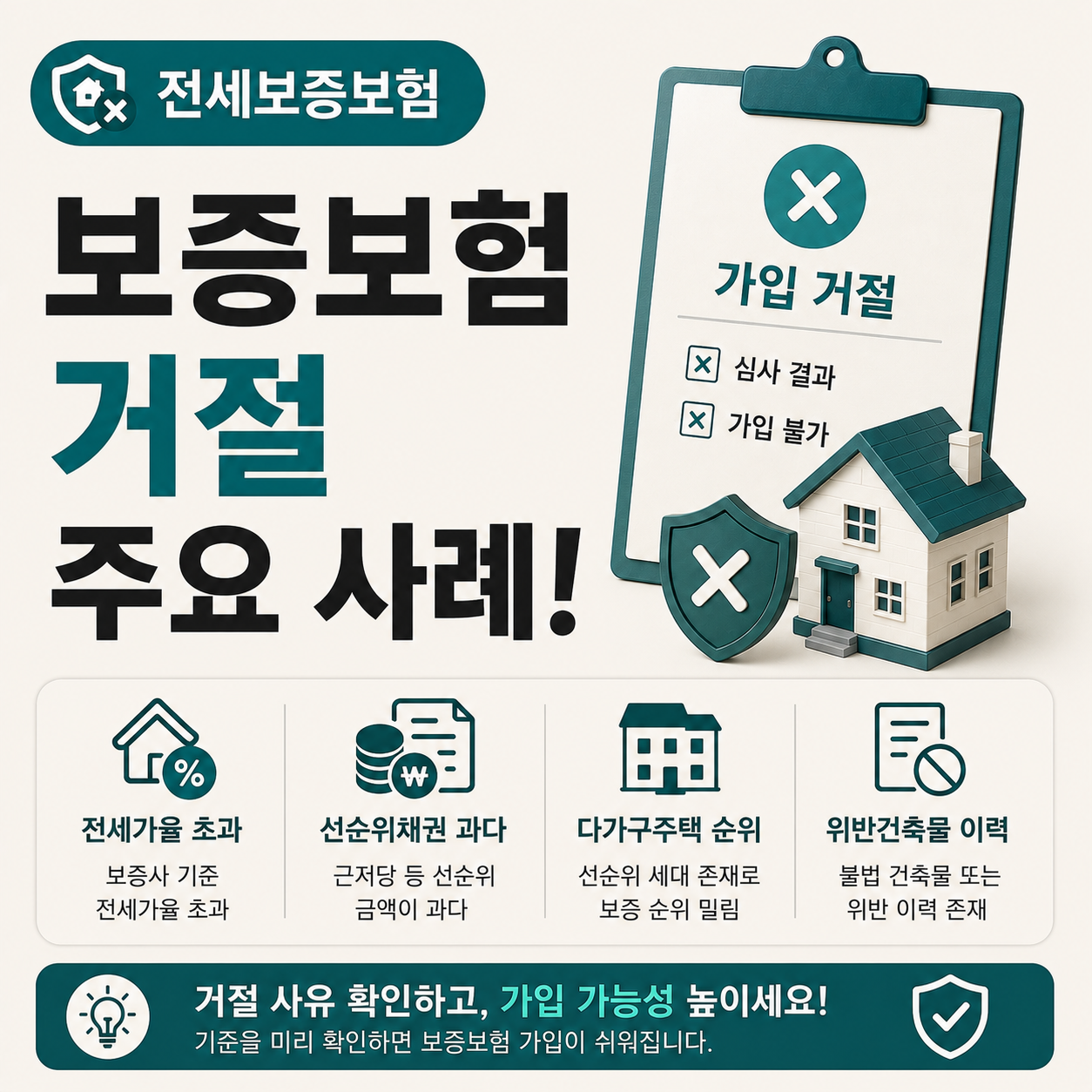 전세보증보험 가입 거절 사례를 설명하는 이미지