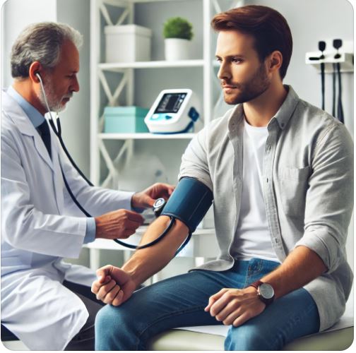 건강검진을 하고 있는 남성의 사진