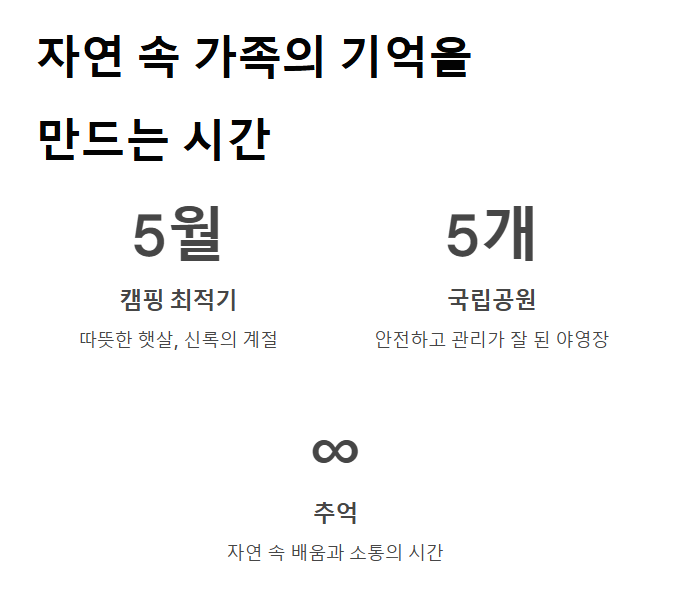 5월 아이와 함께 가기 좋은 국립공원 캠핑장 BEST 5