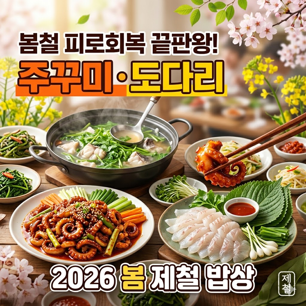 봄철 피로회복 끝판왕, 주꾸미, 도다리로 차리는 2026 봄 제철 밥상