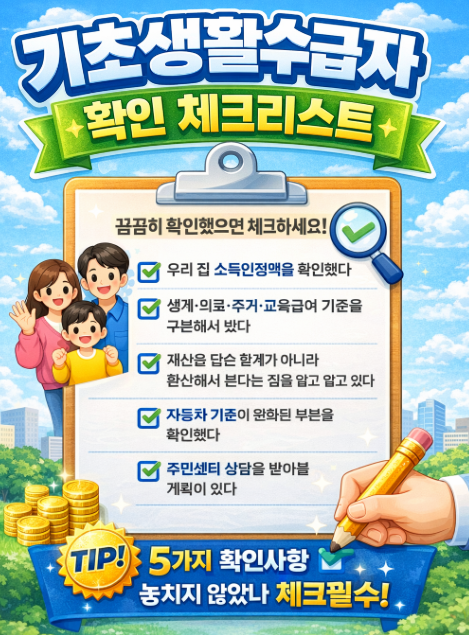 기초생활수급자 조건 총정리! 재산 기준&middot;자동차 기준&middot;신청방법까지