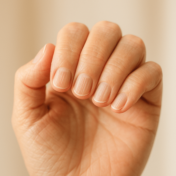 세로줄이 생긴 여성 손톱의 클로즈업 이미지