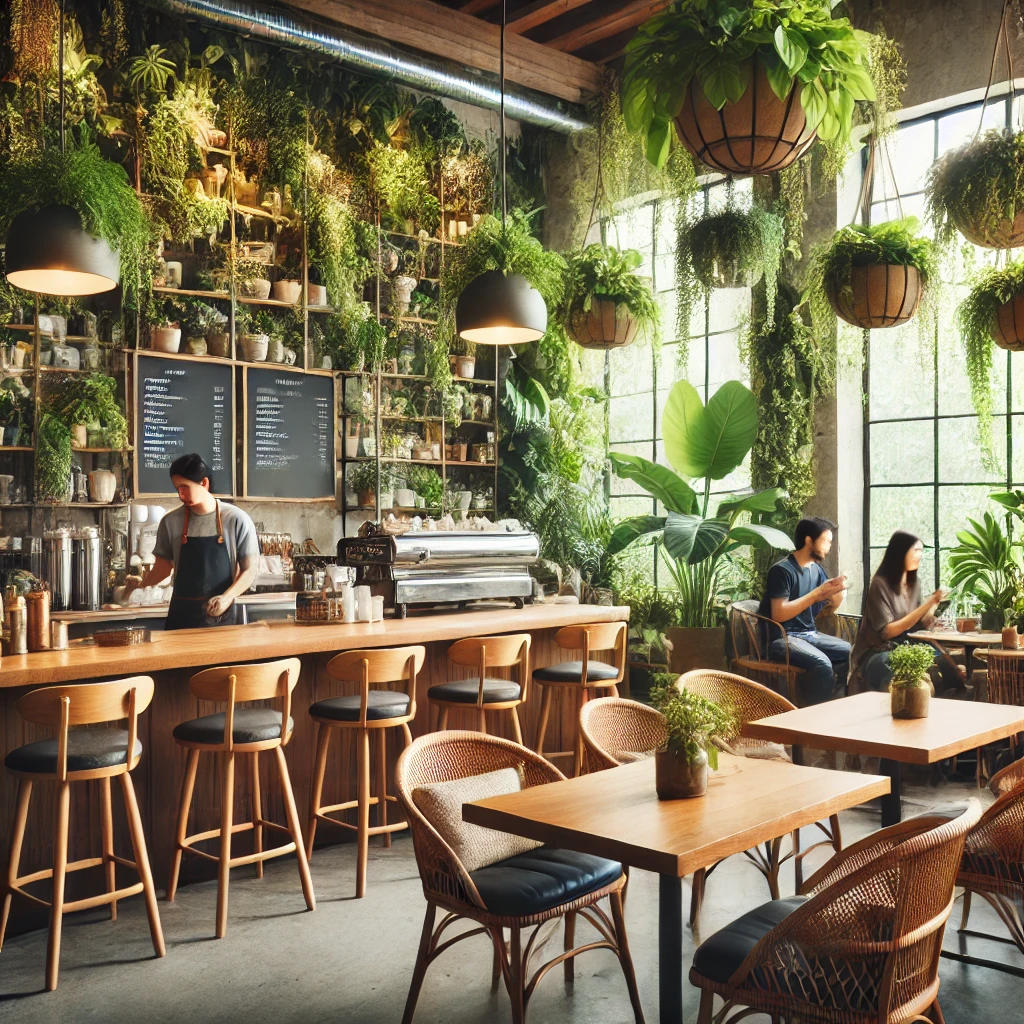 식물 인테리어가 어우러진 카페