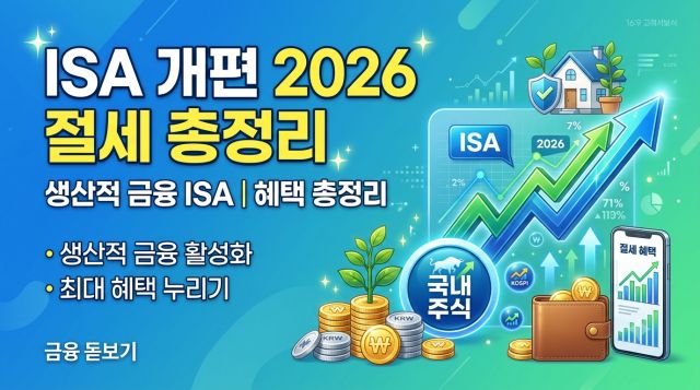2026 ISA 개편과 생산적 금융 ISA의 절세 혜택 및 기존 ISA 비교를 설명하는 인포그래픽