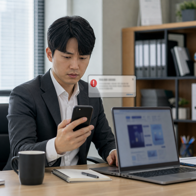 명의도용방지서비스 상황을 확인하는 한국인 실사 이미지 3