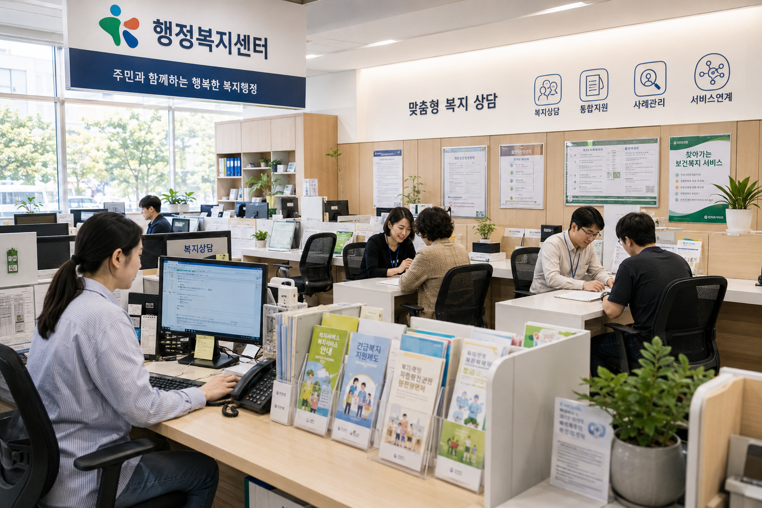 장애인들에 다양한 행정정보를 제공하는 행정복지센터 모습