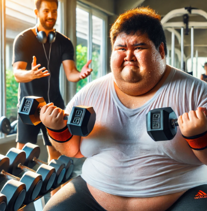 다이어트와 운동을 하고있는 초고도 비만인 남성