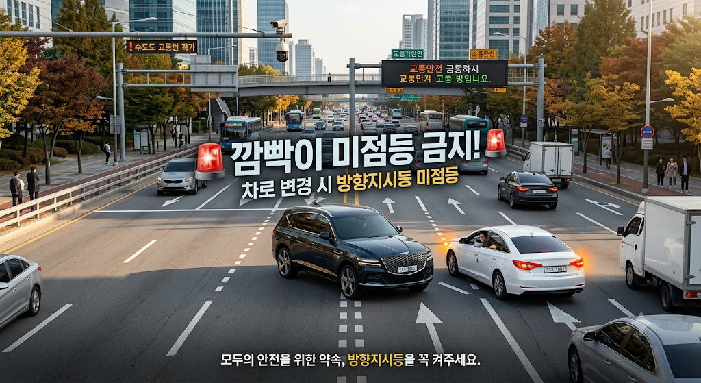 깜빡이 미점등 금지! 차로 변경 시 방향지시등을 꼭 켜주세요