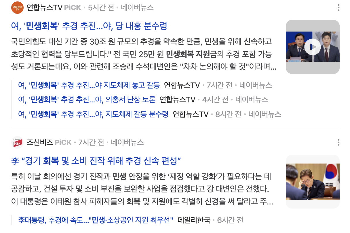 민생회복지원금-관련-기사-모습