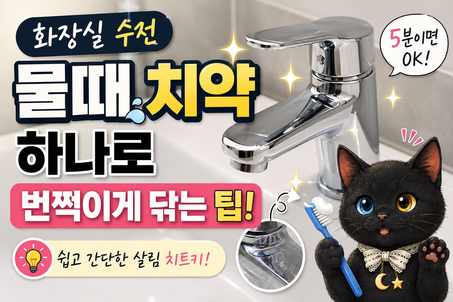 화장실 수전 물때, 치약 하나로 번쩍이게 닦는 가장 쉬운 방법