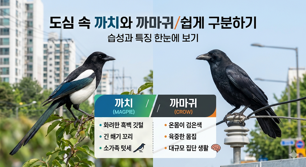 까치와 까마귀 차이 습성과 특징으로 구분하기