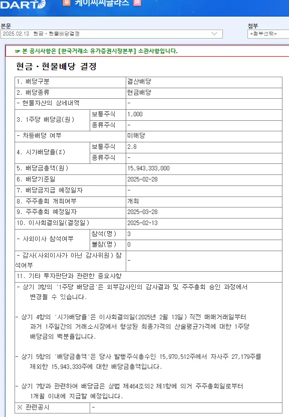 케이씨씨글라스(344820) 2025년 배당, 배당금, 배당일, 배당락일