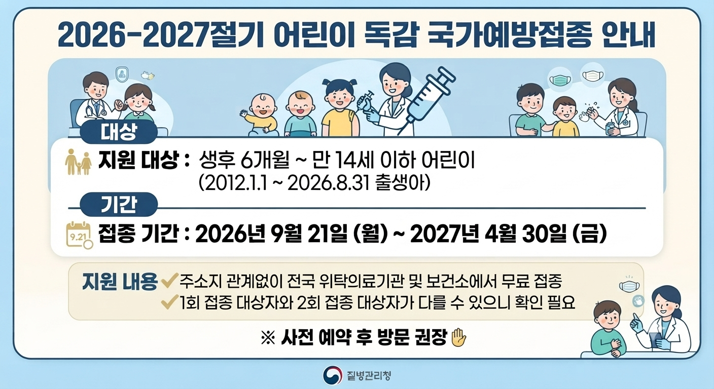 2026-2027절기 독감 국가예방접종 - 어린이 지원 사업