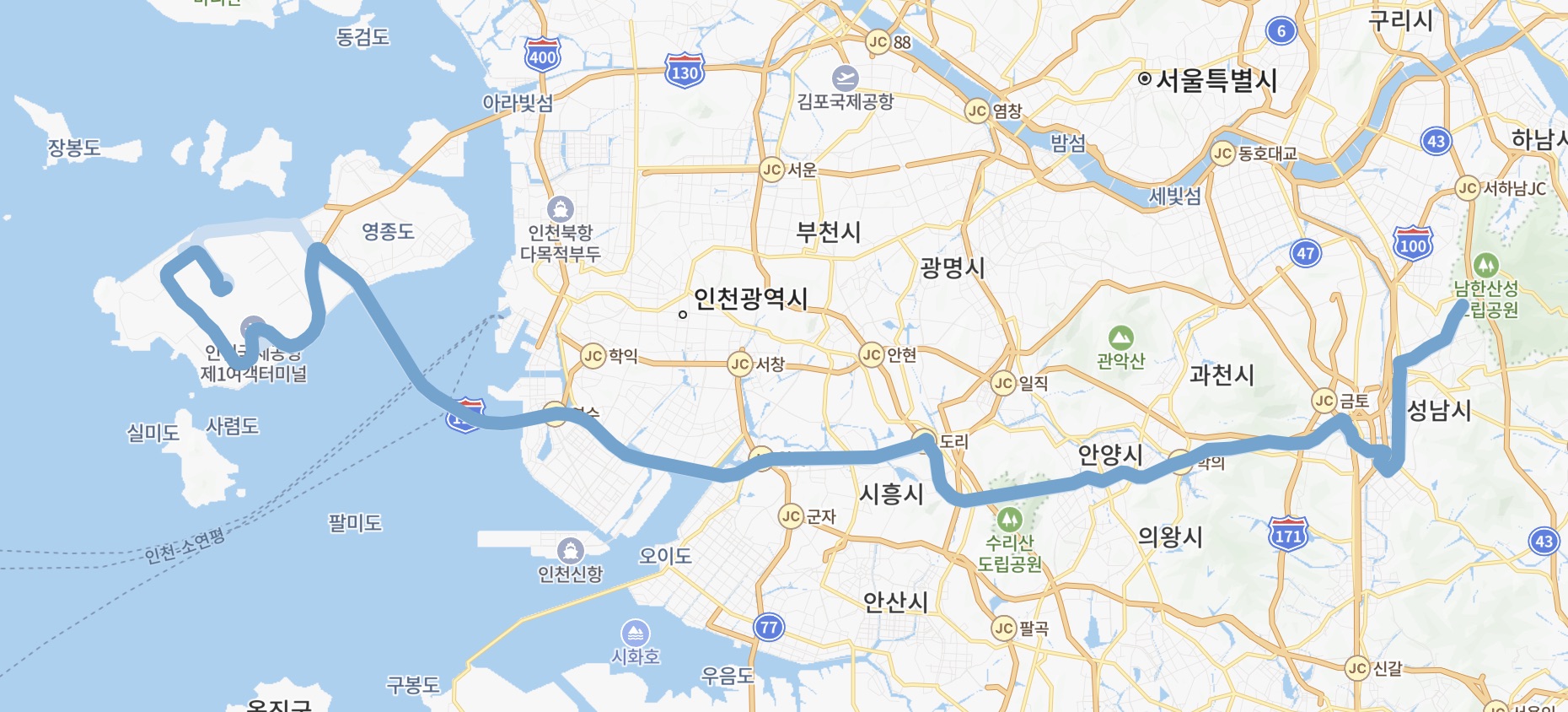N5300 공항버스 운행지도