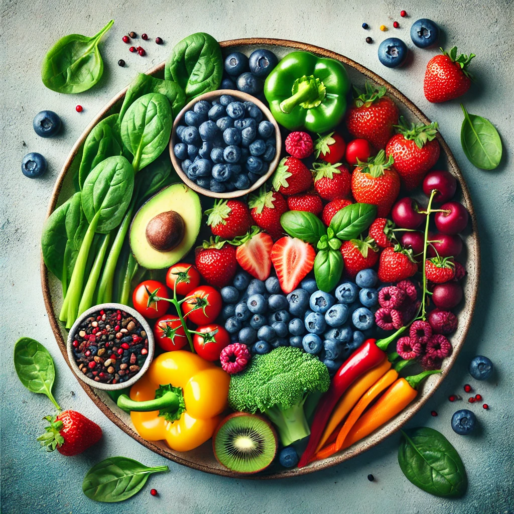항산화 성분이 많은 채소와 과일 접시