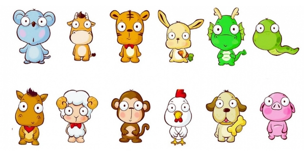 십이간지 동물과 해당 시간을 나타내는 표