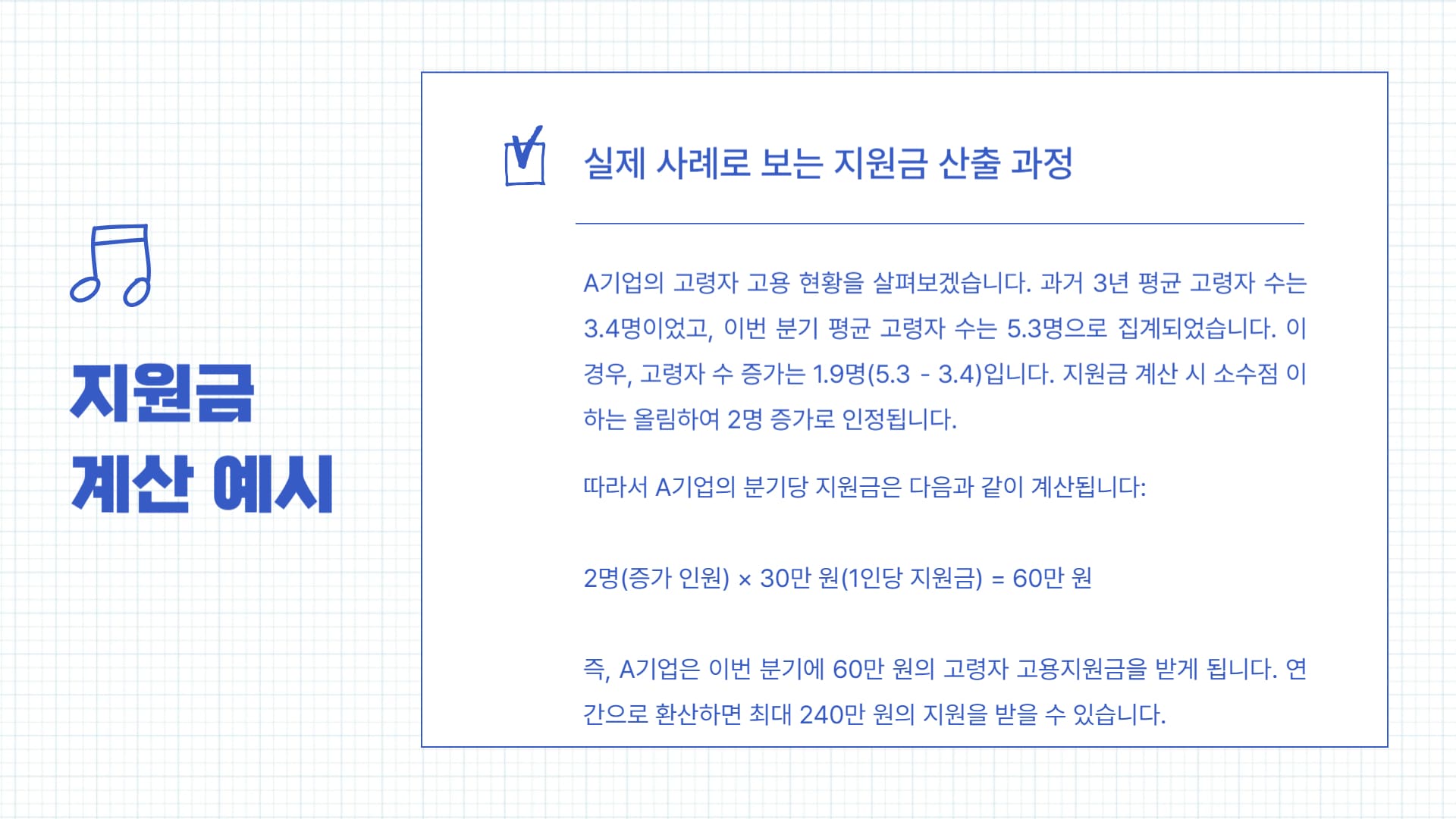 고령자 고용지원금 실제 지원금 계산 예시