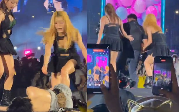 현아가-공연-도중-갑자기-정신을-잃고-무대위에-쓰러져-있는-사진으로-댄서와-스태프가-놀란-얼굴이다.