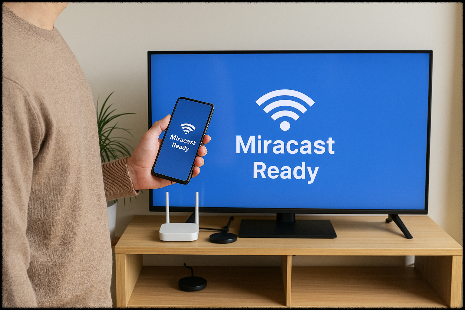 Miracast 로 스마트폰을 TV에 연결하는 장면
