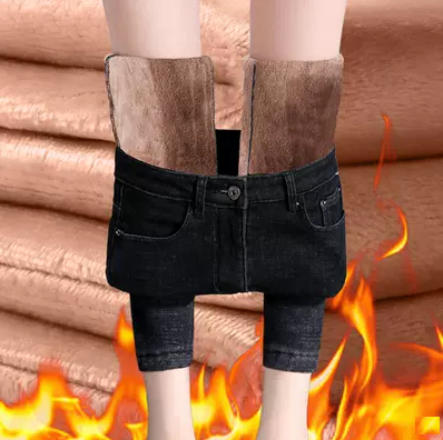 여성융털청바지 기모 밍크퍼 슬림핏 데님