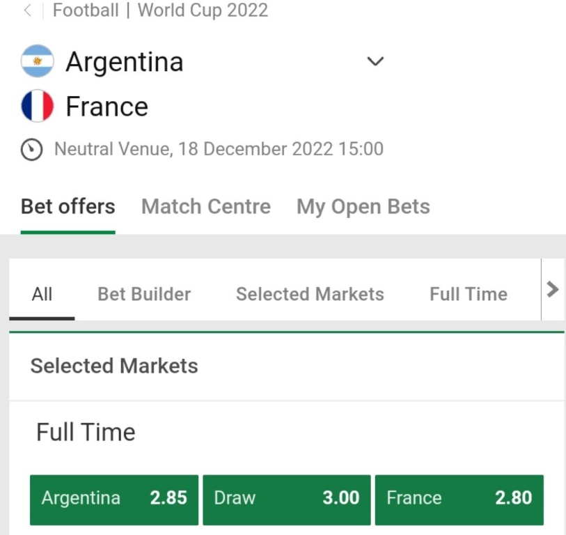 아르헨티나 프랑스 결승전 해외 배당