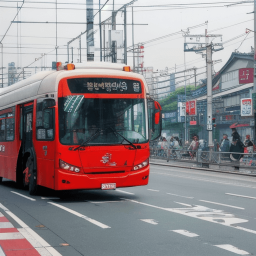 도로를 달리는 빨간색 버스