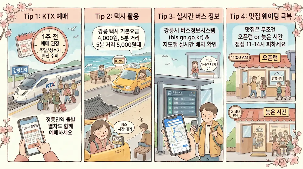 강릉 뚜벅이 여행 꿀팁 KTX 시내버스 택시 활용 효율적인 1박 2일 코스 안내