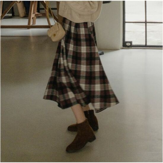 리린 솔드인 기모체크 플레어 스커트