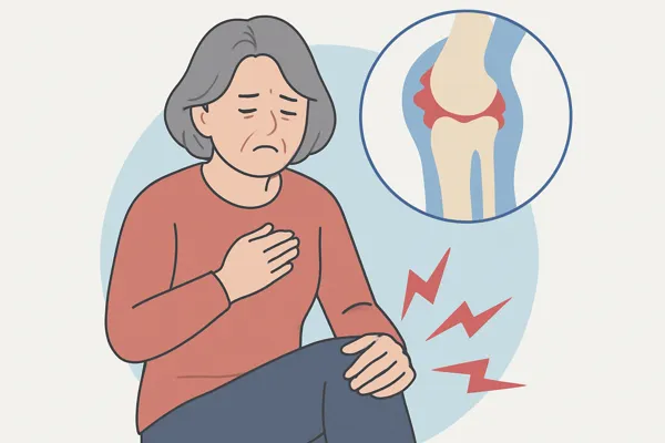 갱년기 무릎 통증을 겪는 여성 일러스트