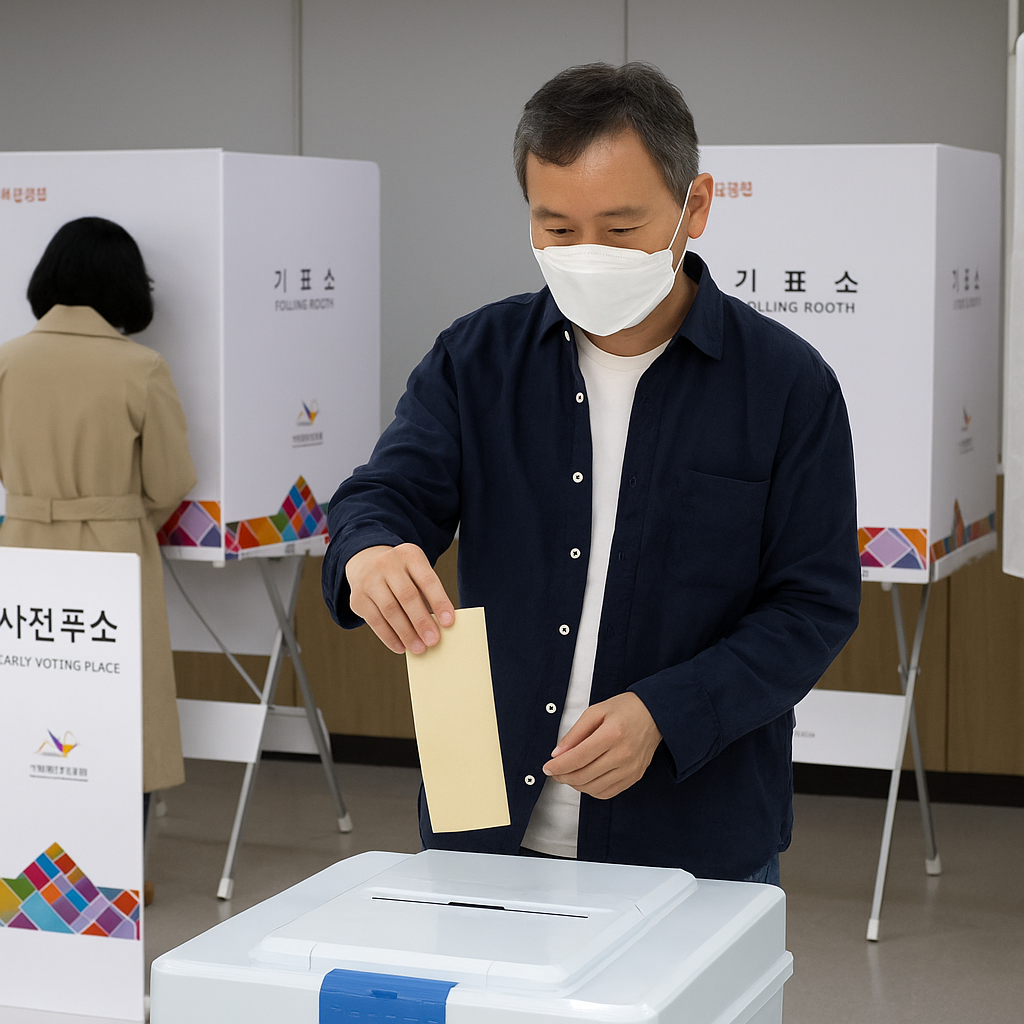 사전투표하는 장면