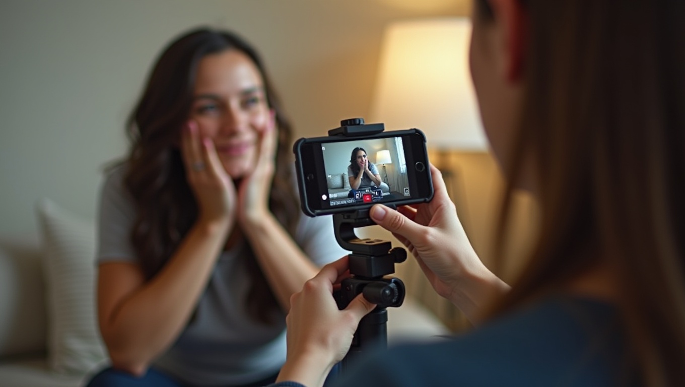 집에서 틱톡 영상을 찍고 있는 사람들