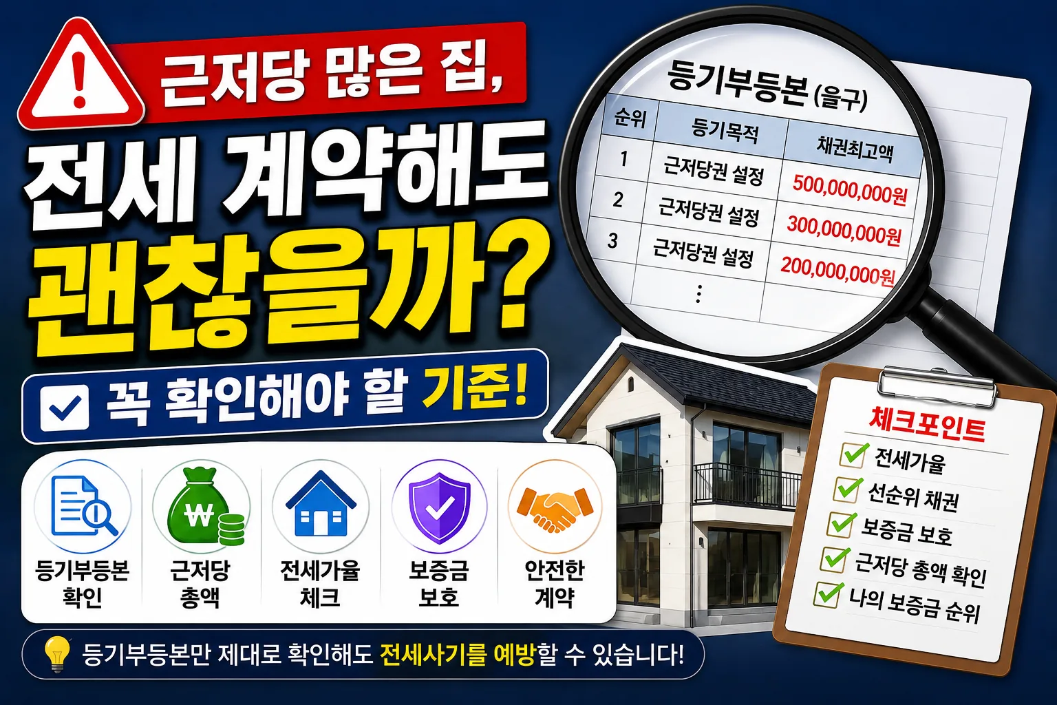 근저당 많은 집의 위험성과 전세계약 전 확인 기준을 설명하는 전세사기 예방 썸네일