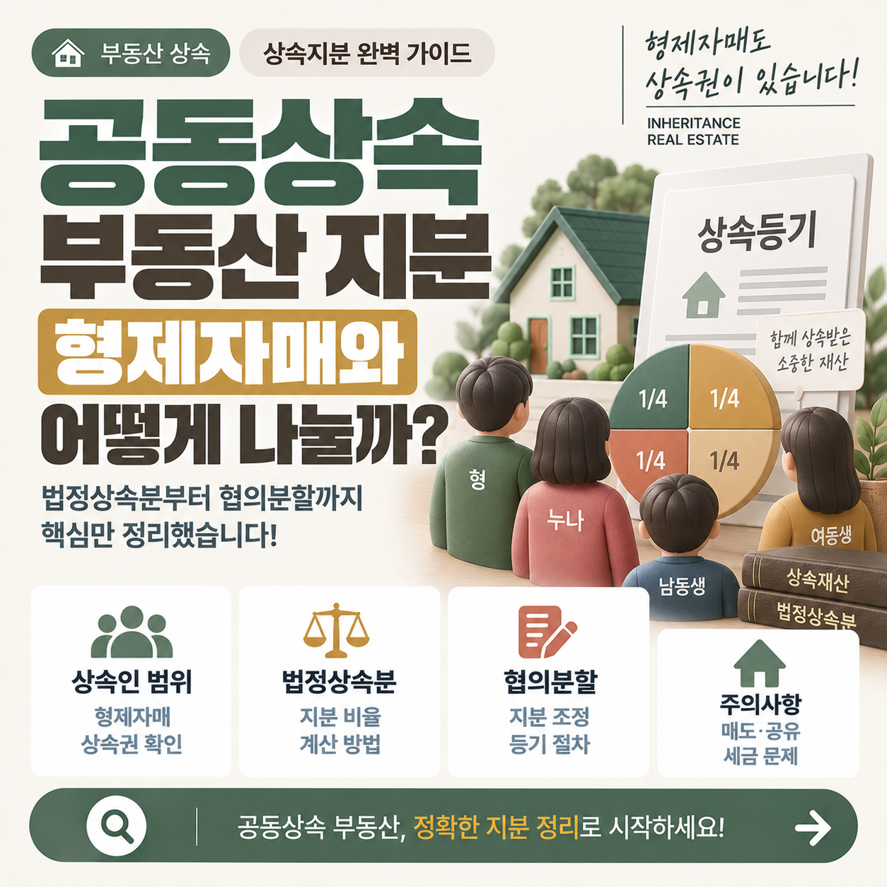 형제자매가 공동상속 부동산 지분을 나누는 모습