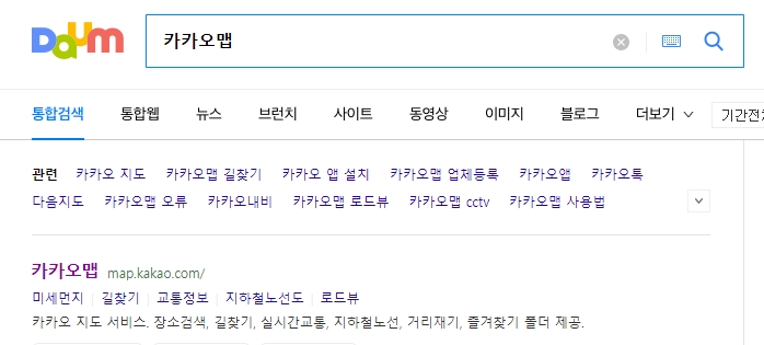 카카오맵 지도 앱 실행 화면