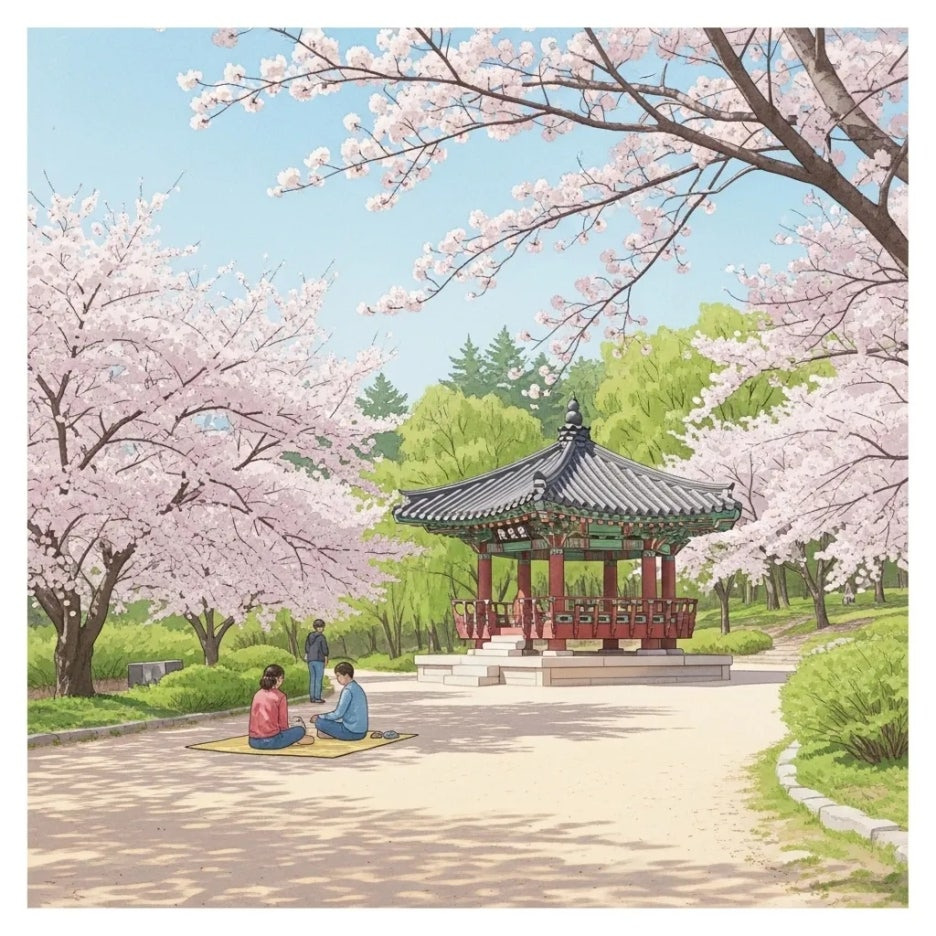 고즈넉한 우암사적공원의 벚꽃 풍경