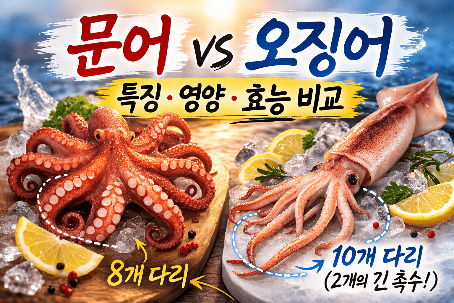 문어와 오징어 (특징, 영양, 효능)