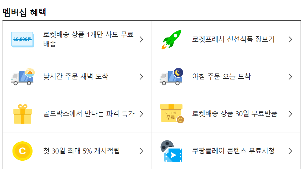 쿠팡 와우 회원 혜택