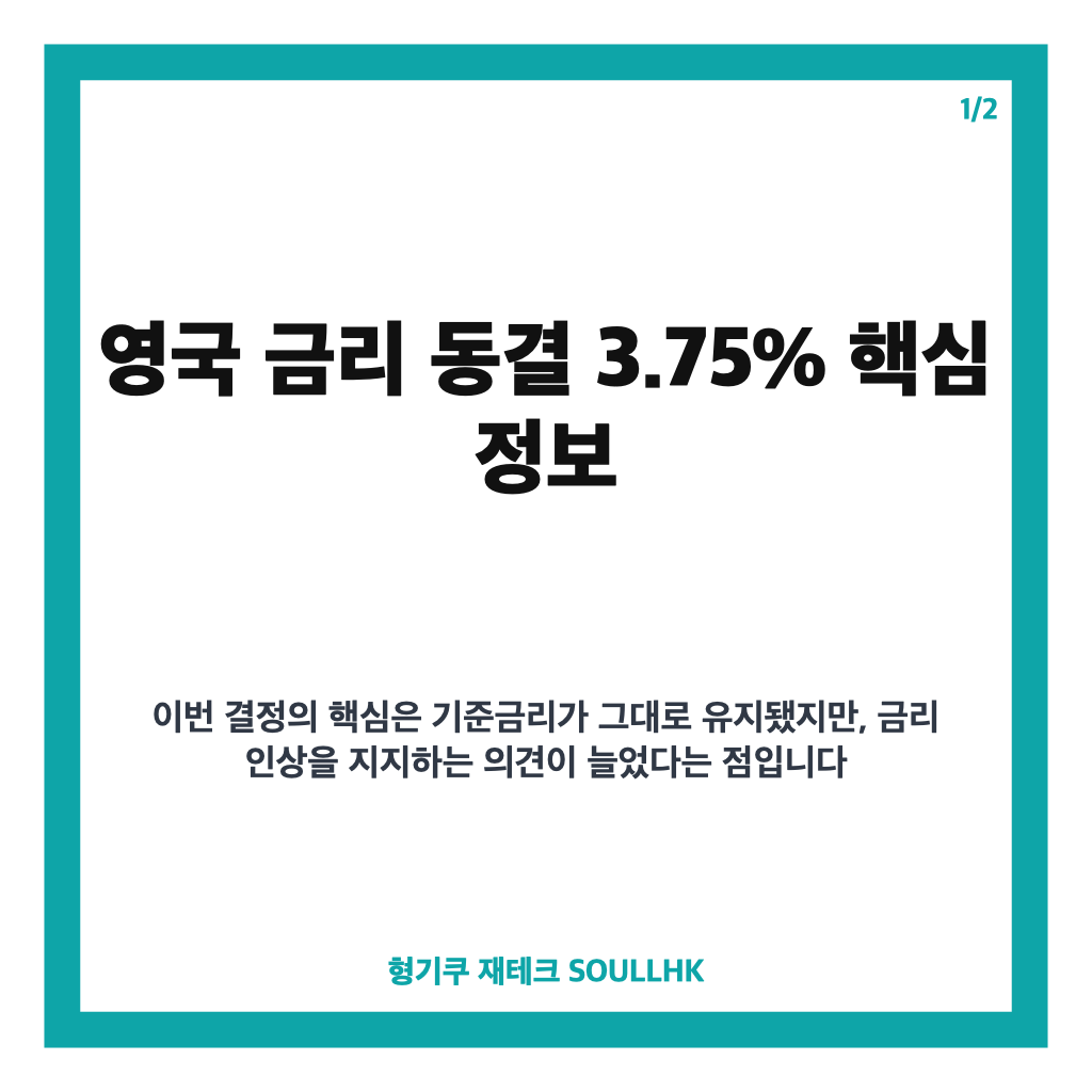 영국 금리 동결 3.75%, 6회 연속 유지와 인상 의견 주목 카드뉴스 1