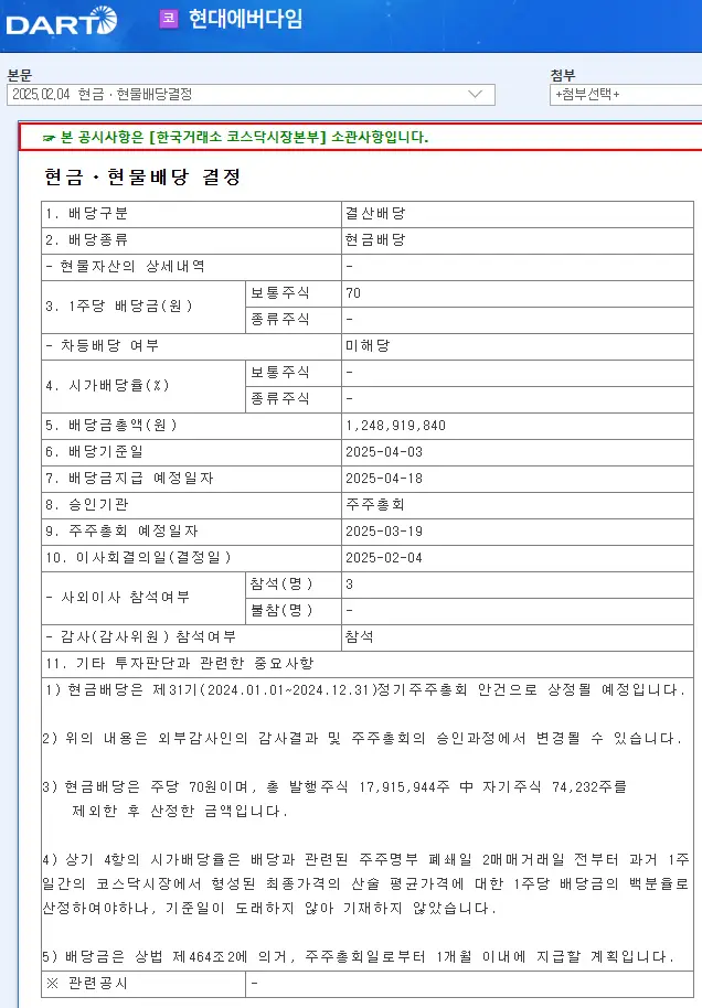 현대에버다임(041440) 2025년 배당락일