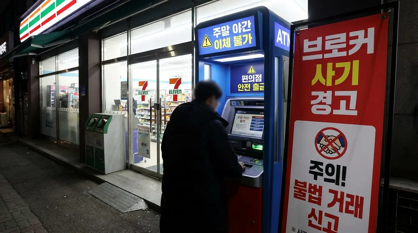 주말 야간 계좌 이체 불가 편의점 안전 출금 및 브로커 사기 경고