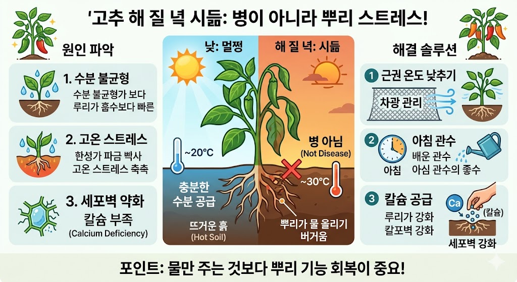 해 질 녘 시듦은 병이 아니라 뿌리 스트레스