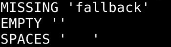 미설정은 fallback, 빈 문자열과 공백은 그대로 출력된 실제 터미널 결과