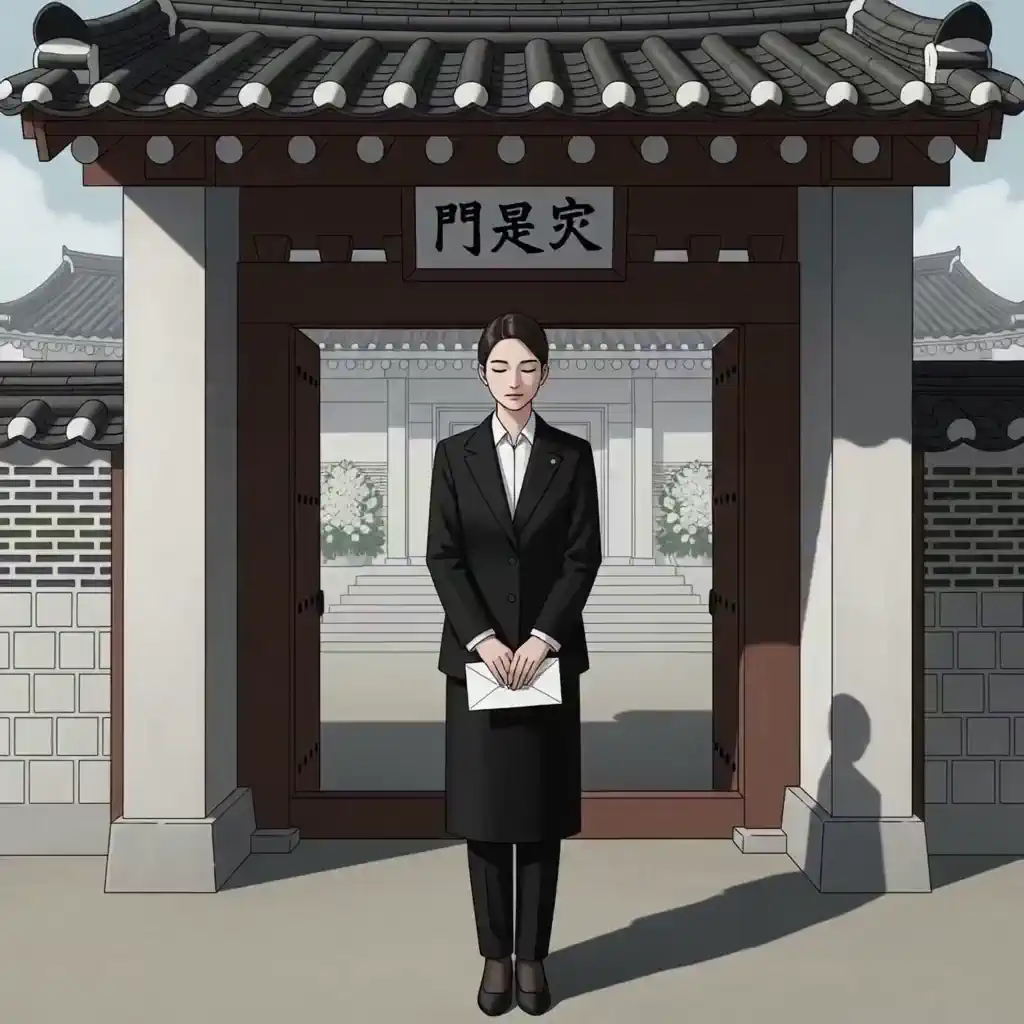 검은 복장 조문객 입장