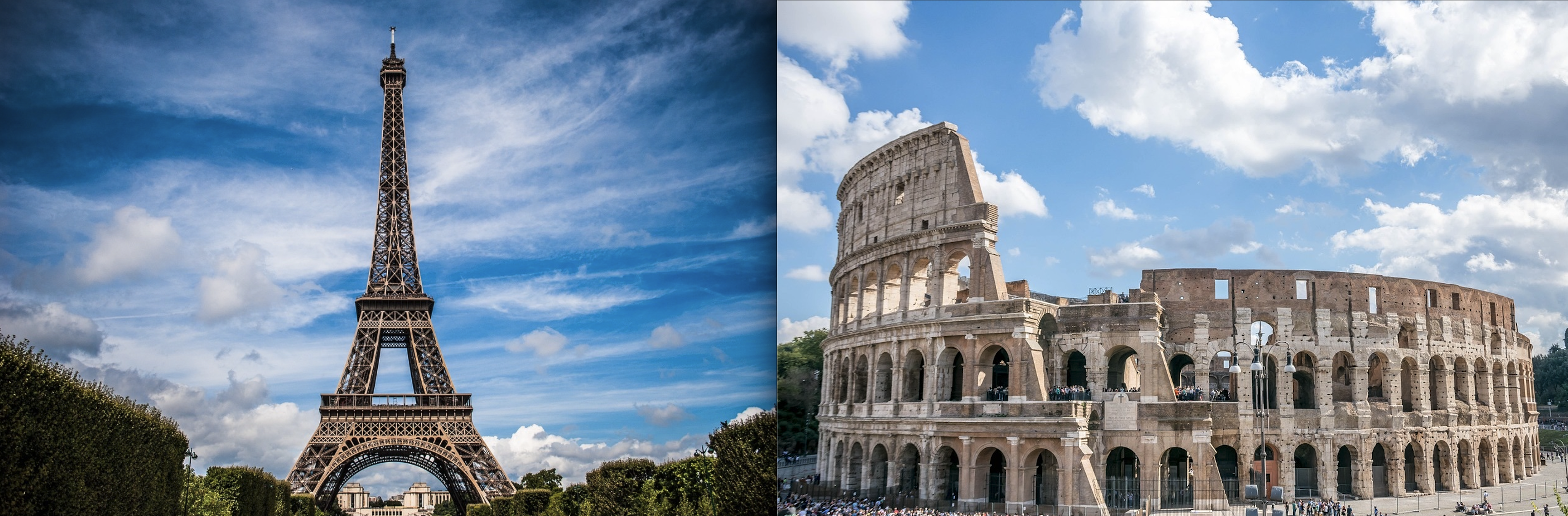 파리 에펠탑과 로마 콜로세움 관련 사진