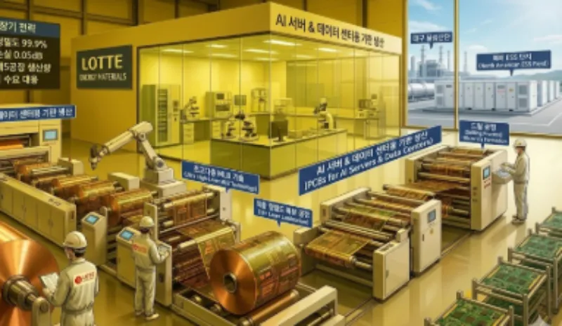 이수페타시스 대구 신공장 내부에서 AI 서버용 초고다층 MLB(인쇄회로기판)를 정밀 제조하고 있는 자동화 공정 전경