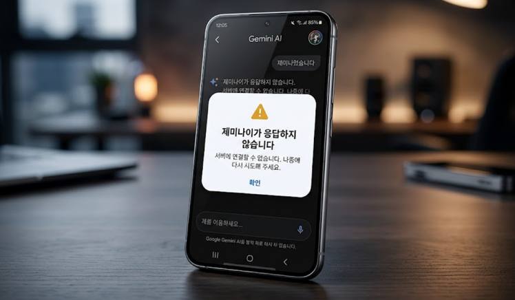 갤럭시 S25 화면에 표시된 구글 제미나이 오류 경고창