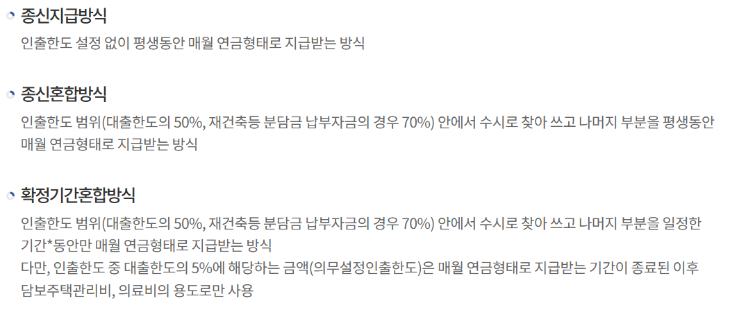 한국주택금융공사 주택연금 지급방식 유형